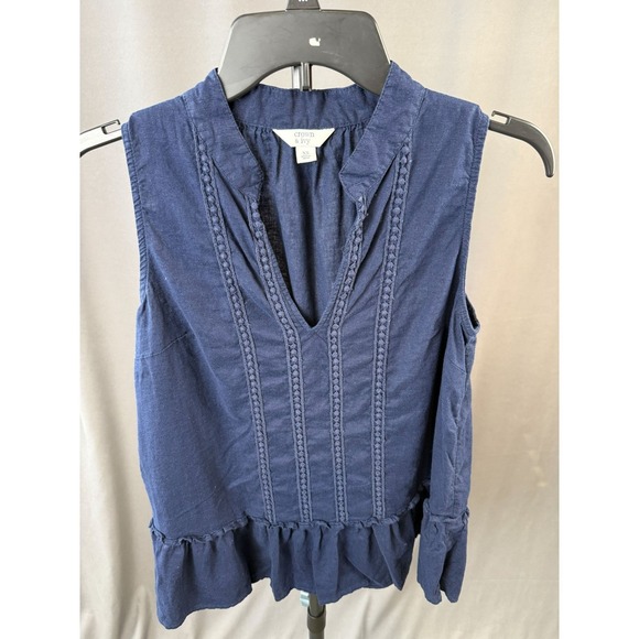 crown & ivy Tops - Crown & Ivy Women's XS Navy Peplum Top Sleeveless Blouse Preppy Classic Style‎